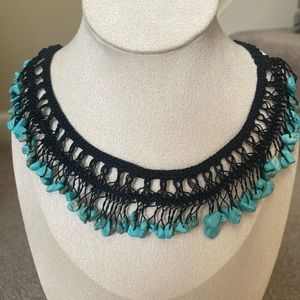 Gemstone Crochet Bib Collar Necklace, Beaded Lace Choker, Statement Necklace